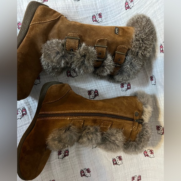 PRIMIGI SUEDE FAUX FUR KNEE-HIGH BUCKLE BOOTS BROWN GRAY BOOTIES GIRL 31 13 12.5 - Picture 14 of 15